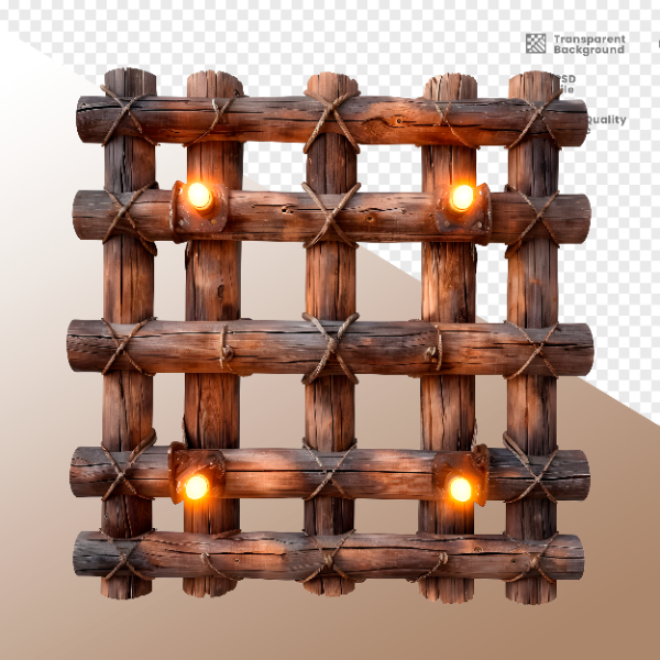 CERCA DE MADEIRA COM LUZ - ELEMENTO 3D PARA COMPOSIÇÃO - WOOD