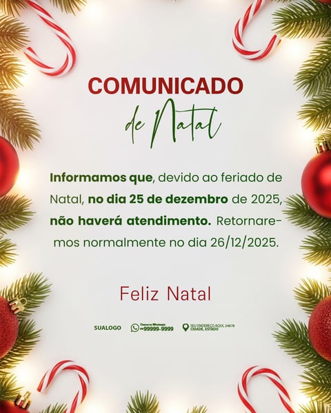 COMUNICADO DE NATAL AVISO ANÚNCIO RECESSO FERIADO 02
