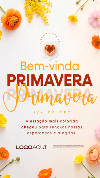 ESTAÇÃO COLORIDA PRIMAVERA CORAÇÃO FLORAL SOCIAL MEDIA FLYER PSD EDITÁVEL STORY