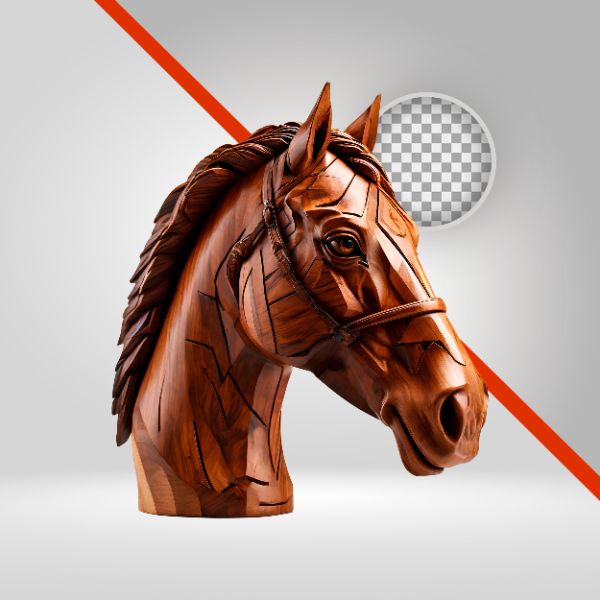 CAVALO DE MADEIRA, ESCULTURA 3D, COMPOSIÇÃO PRA FLYER DE CAVALGADA, PISEIRO, ELEMENTO PNG, ALAZÃO, CORCEL,