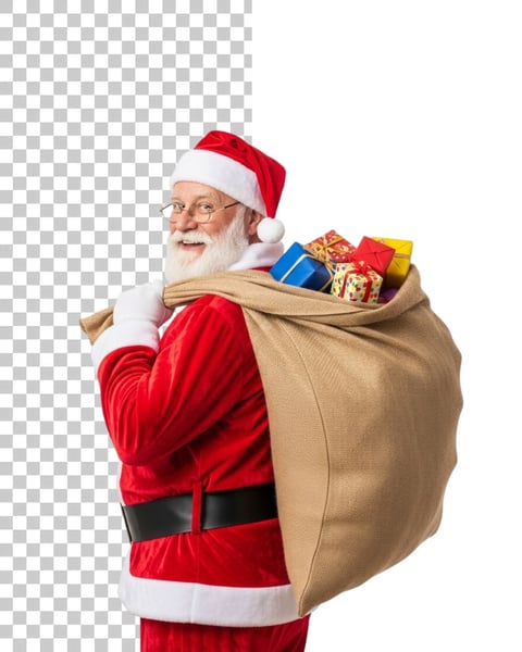 PAPAI NOEL COM SACO DE PRESENTES NAS COSTAS EM PNG TRANSPARENTE