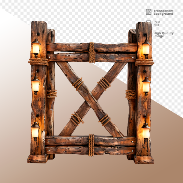 CERCA DE MADEIRA COM LUZ - ELEMENTO 3D PARA COMPOSIÇÃO - WOOD