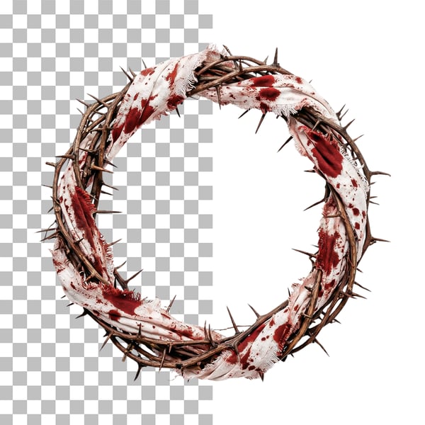 COROA DE ESPINHOS EM FORMATO DE CÍRCULO COM PANO ENSANGUENTADO EM PNG PARA COMPOSIÇÃO