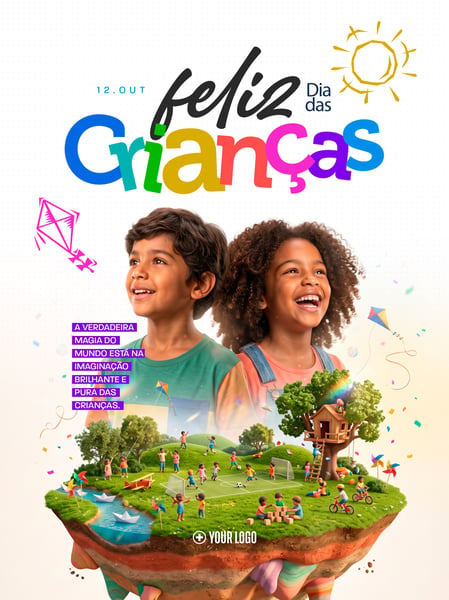 DIA DAS CRIANÇAS COM MENINOS E BRINQUEDOS SOCIAL MEDIA FLYER PSD EDITÁVEL