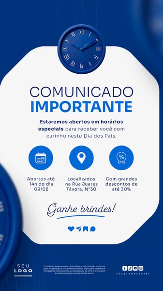 COMUNICADO IMPORTANTE DIA DOS PAIS AVISO HORÁRIO FUNCIONAMENTO STORY SOCIAL MEDIA PSD EDITÁVEL 5