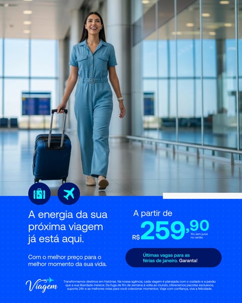 Mulher Feliz Viajando No Aeroporto Com Mala Para As Férias De Janeiro Social Media PSD Editável