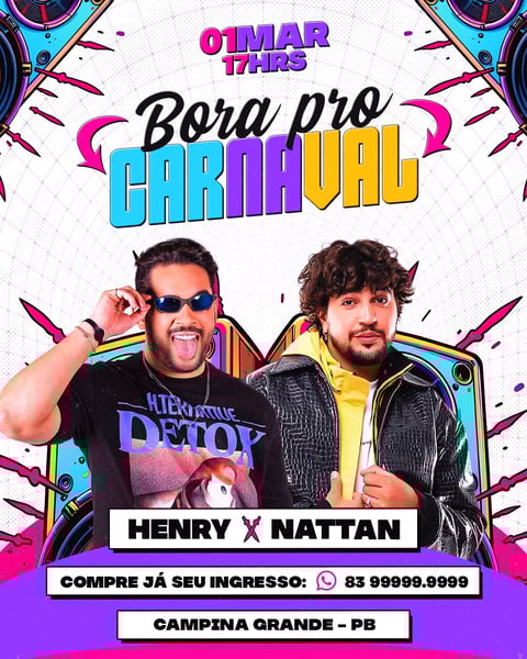 FLYER EVENTO PSD EDITÁVEL FEED BORA PRO CARNAVAL