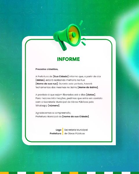 PREFEITURA COMUNICADO AVISO INFORME IMPORTANTE SOCIAL MEDIA FLYER PSD EDITÁVEL