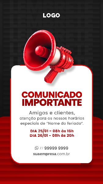 SOCIAL MEDIA PARA AVISOS E COMUNICADOS - VERMELHO