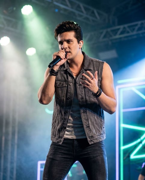 Prompt Editável para Artista Cantor em cima do palco de show ensaio artista