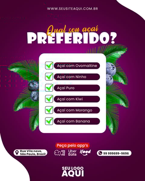 POST FEED - AÇAÍTERIA - QUAL É O SEU PREFERIDO?