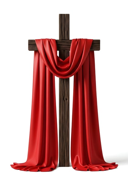 CRUZ DE MADEIRA COM UM TECIDO VERMELHO EM VOLTA DO TECIDO 03