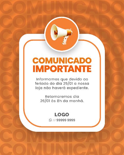 SOCIAL MEDIA PARA AVISOS E COMUNICADOS - LARANJA