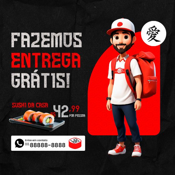 FEED FAZEMOS ENTREGA RESTAURANTE JAPONÊS SOCIAL MEDIA PSD EDITÁVEL