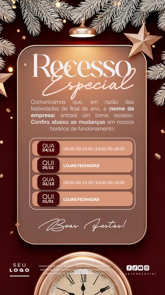 HORÁRIO DE FUNCIONAMENTO / RECESSO