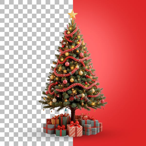 ÁRVORE DE NATAL COM PRESENTES EMBAIXO PSD EDITÁVEL