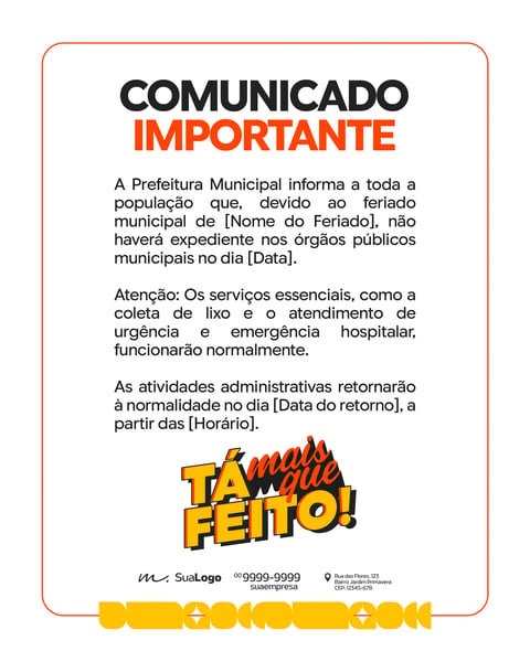 COMUNICADO IMPORTANTE PREFEITURA MUNICIPAL SOCIAL MEDIA PSD EDITÁVEL