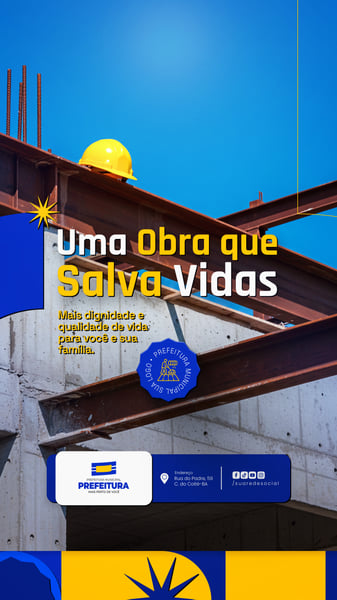 UMA OBRA QUE SALVA VIDAS PREFEITURA MUNICIPAL SOCIAL MEDIA PSD EDITÁVEL
