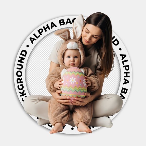 CRIANÇA NO COLO DA MÃE COM UMA FANTASIA DE COELHINHO DA PÁSCOA SENTADA SEGURANDO UM OVO DA PÁSCOA 03