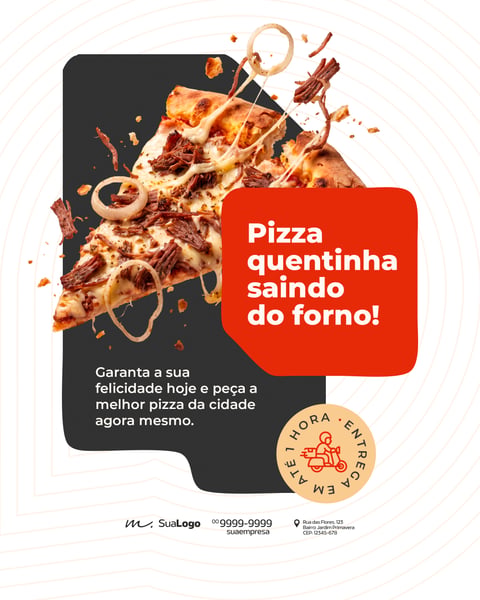 Template de Post para Redes Sociais Pizza Quentinha Saindo do Forno PSD Editável