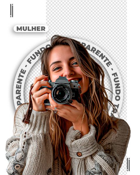 MULHER COM MÁQUINA FOTOGRÁFICA | IMAGEM SEM FUNDO | PNG | PSD EDITÁVEL