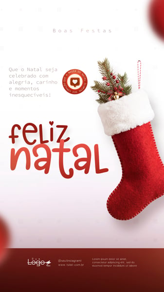 FELIZ NATAL MEIA DE FELTRO VERMELHA SOCIAL MEDIA FLYER PSD EDITÁVEL STORY