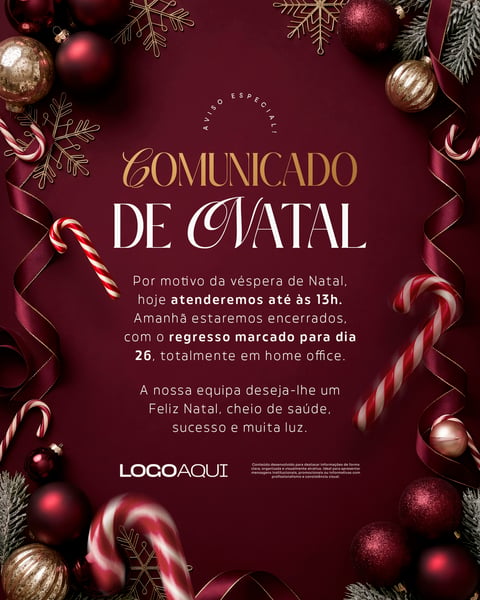 AVISO DE FUNCIONAMENTO COMUNICADO DE NATAL SOCIAL MEDIA FLYER PSD EDITÁVEL