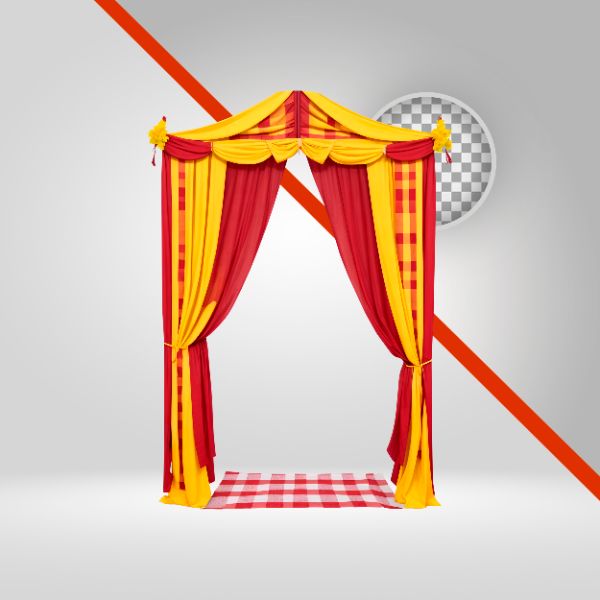 CORTINAS SÃO JOÃO 3D, ELEMENTO PNG, ARRAIÁ, FESTA JUNINA, JUNHO, FORRÓ, DECORAÇÃO PANO COLORIDO, ARCO DE MADEIRA, RURAL