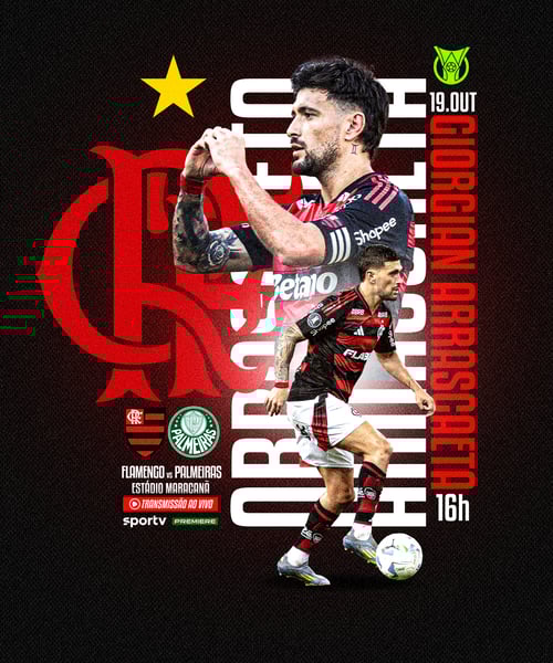 FLYER ESPORTIVO FUTEBOL CAMPEONATO BRASILEIRO FLAMENGO ARRASCAETA