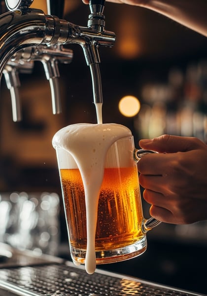 Cerveja sendo tirada na torneira com espuma transbordando