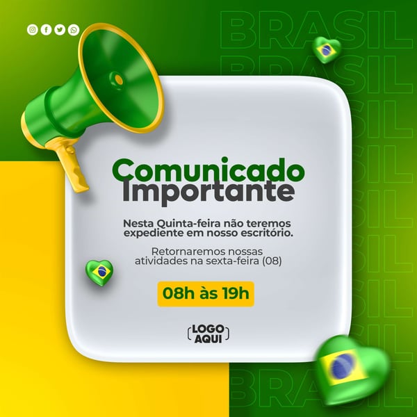 COMUNICADO DIA DA INDEPENDÊNCIA DO BRASIL SOCIAL MEDIA PSD EDITÁVEL