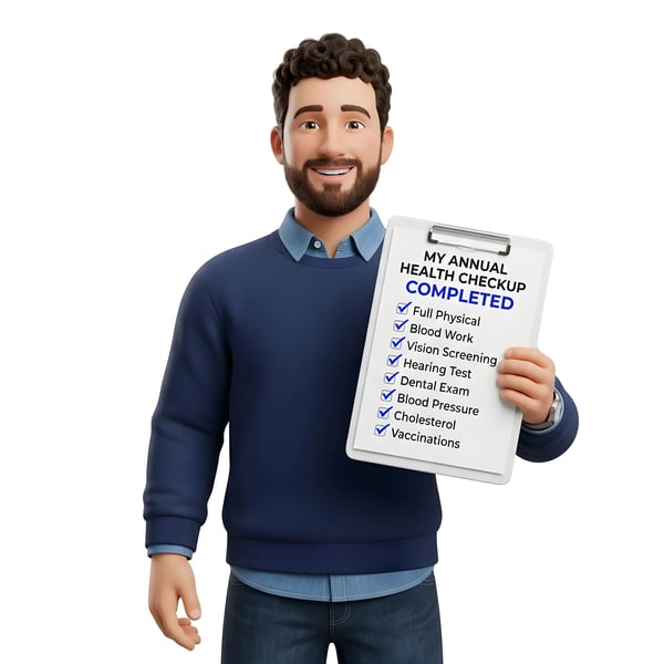 MALE CHARACTER HOLDING PREVENÇÃO SALDO CHECKLIST