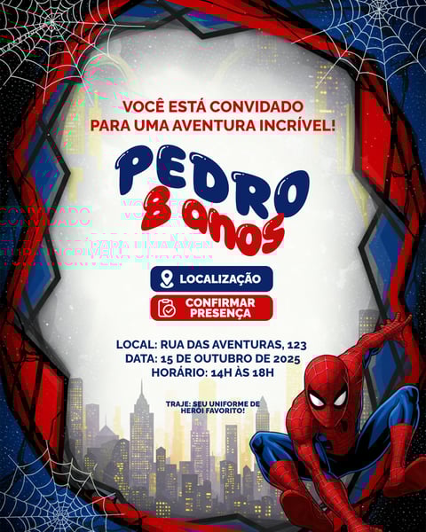 RCZ CONVITE INFANTIL EDITÁVEL - HOMEM-ARANHA