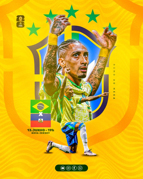 Post Instagram Futebol Brasil vs Haiti Copa do Mundo PSD Editável