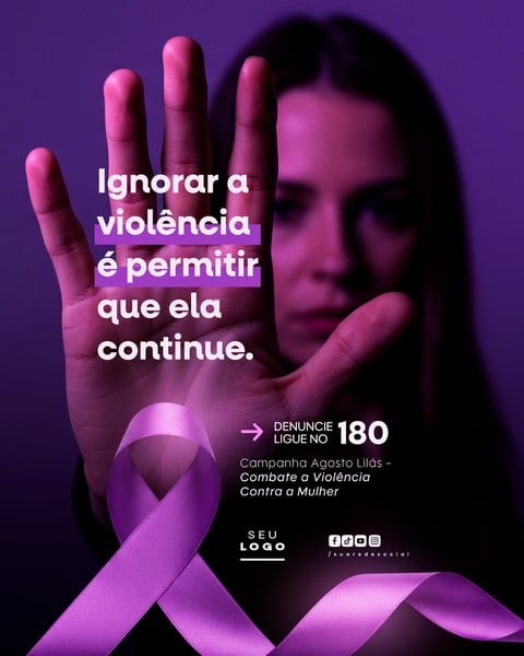 AGOSTO LILÁS CAMPANHA DE CONSCIENTIZAÇÃO AO COMBATE A VIOLÊNCIA CONTRA A MULHER SOCIAL MEDIA PSD EDITÁVEL 3