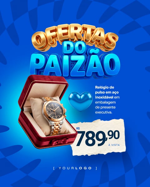 BANNER DE PROMOÇÃO DIA DOS PAIS COM RELÓGIO EM ESTOJO VERMELHO PSD EDITÁVEL