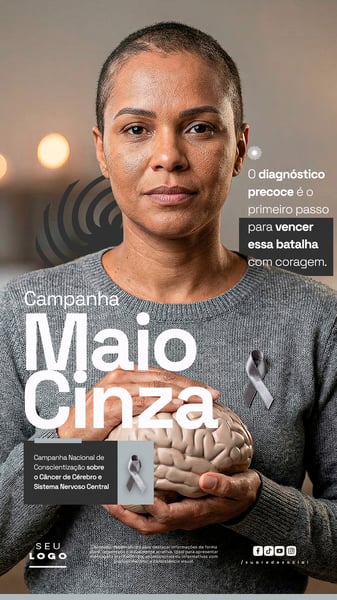 Maio Cinza Campanha Nacional de Conscientização sobre o Câncer de Cérebro e Sistema Nervoso Central Story Social Media PSD Editável 2