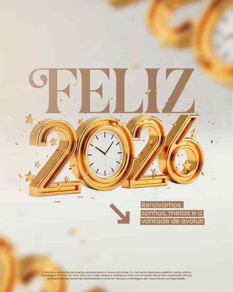 Feliz Ano Novo 2026: Metas, Renovação E Prosperidade Dourada Social Media PSD Editável