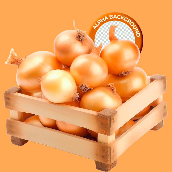 ELEMENTO CAIXOTE COM CEBOLA PARA COMPOSIÇÃO PNG TRANSPARENTE SEM FUNDO
