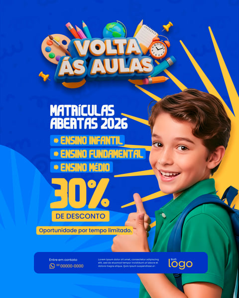 VOLTA ÀS AULAS SOCIAL MEDIA ENSINO INFANTIL PSD EDITÁVEL FEED 2
