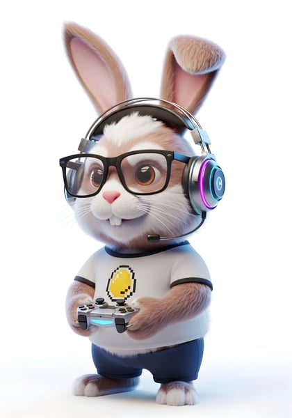 COELHINHO DA PÁSCOA GAMER COM HEADPHONE E ÓCULOS 01