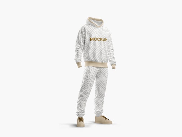 TIC CONJUNTO DE MOLETOM MOCKUP MASCULINO VISTO DE LADO FRIO INVERNO ROUPA VESTUÁRIO MODA PSD