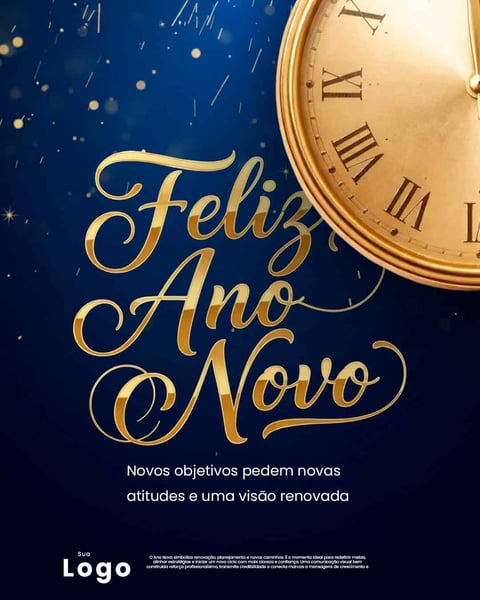 Feliz Ano Novo Dourado, Relógio E Celebração Festiva Com Bokeh Social Media PSD Editável