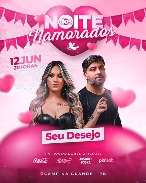 FLYER DE SÃO JOÃO PSD EDITÁVEL FEED NOITE DOS NAMORADOS
