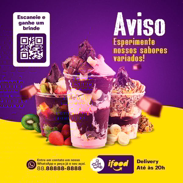 AVISO IMPORTANTE SABORES VARIADOS AÇAITERIA SOCIAL MEDIA PSD EDITÁVEL
