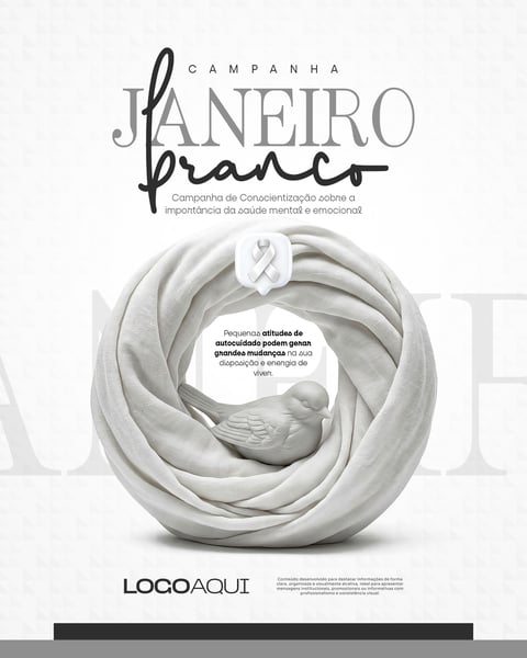 JANEIRO BRANCO SAÚDE MENTAL FITA PÁSSARO SOCIAL MEDIA FLYER PSD EDITÁVEL