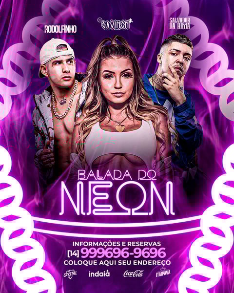 FLYER BALADA DO NEON - MC RODOLFINHO, MC SAVINON, SALVADOR DA RIMA