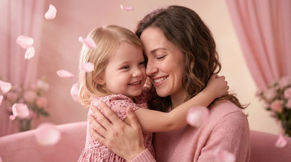 IMAGEM PARA COMPOSIÇÃO CINEMATOGRÁFICA MÃE ABRAÇANDO A FILHA FELIZES SORRINDO