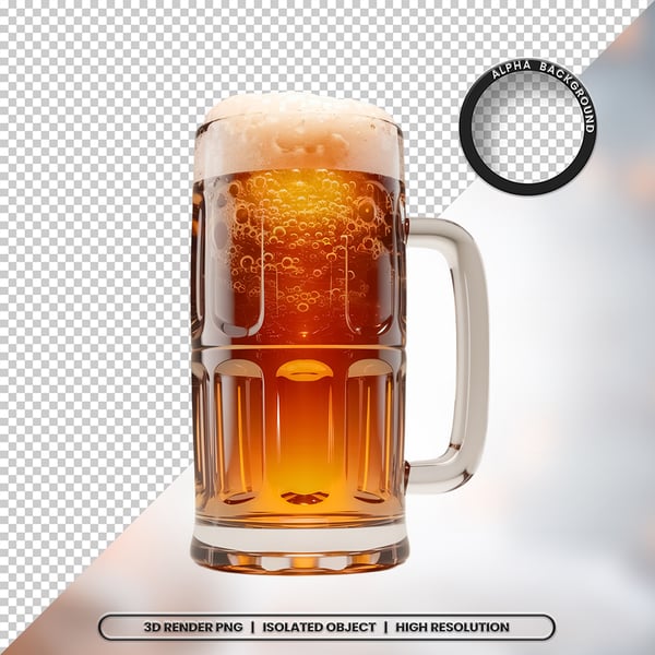 3D RENDER COPO DE CERVEJA BEBIDA ELEMENTO ÍCONE PSD PNG