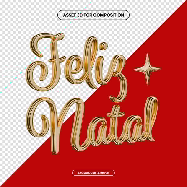 FELIZ NATAL LETTERING 3D DOURADO PARA COMPOSIÇÃO SOCIAL MEDIA PNG 6